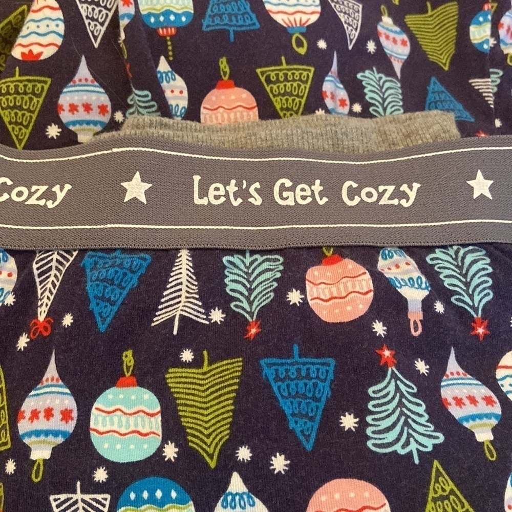 Let’s Get Cozy PJ/Lounge Pants Christmas Holiday Print Blue Pink